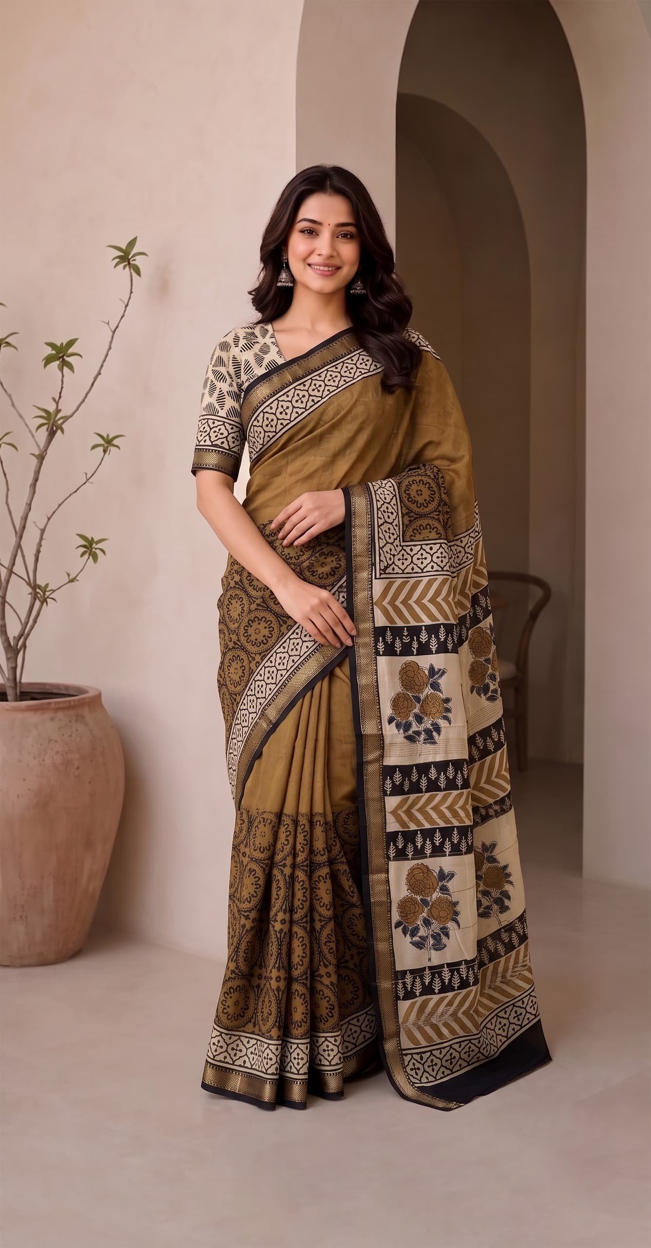 Maheshwari Hand Block Printed Saree