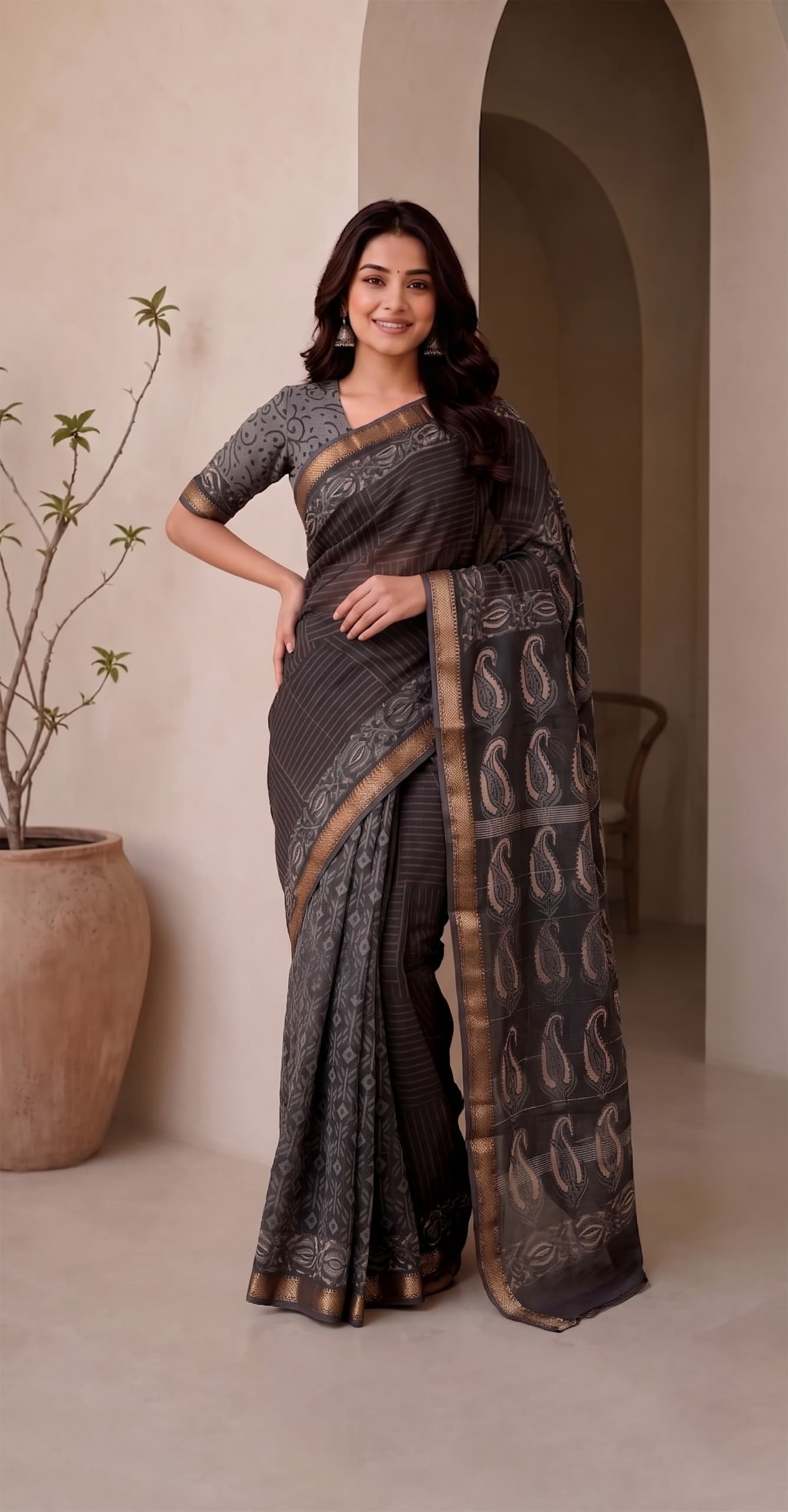 Maheshwari Hand Block Printed Saree