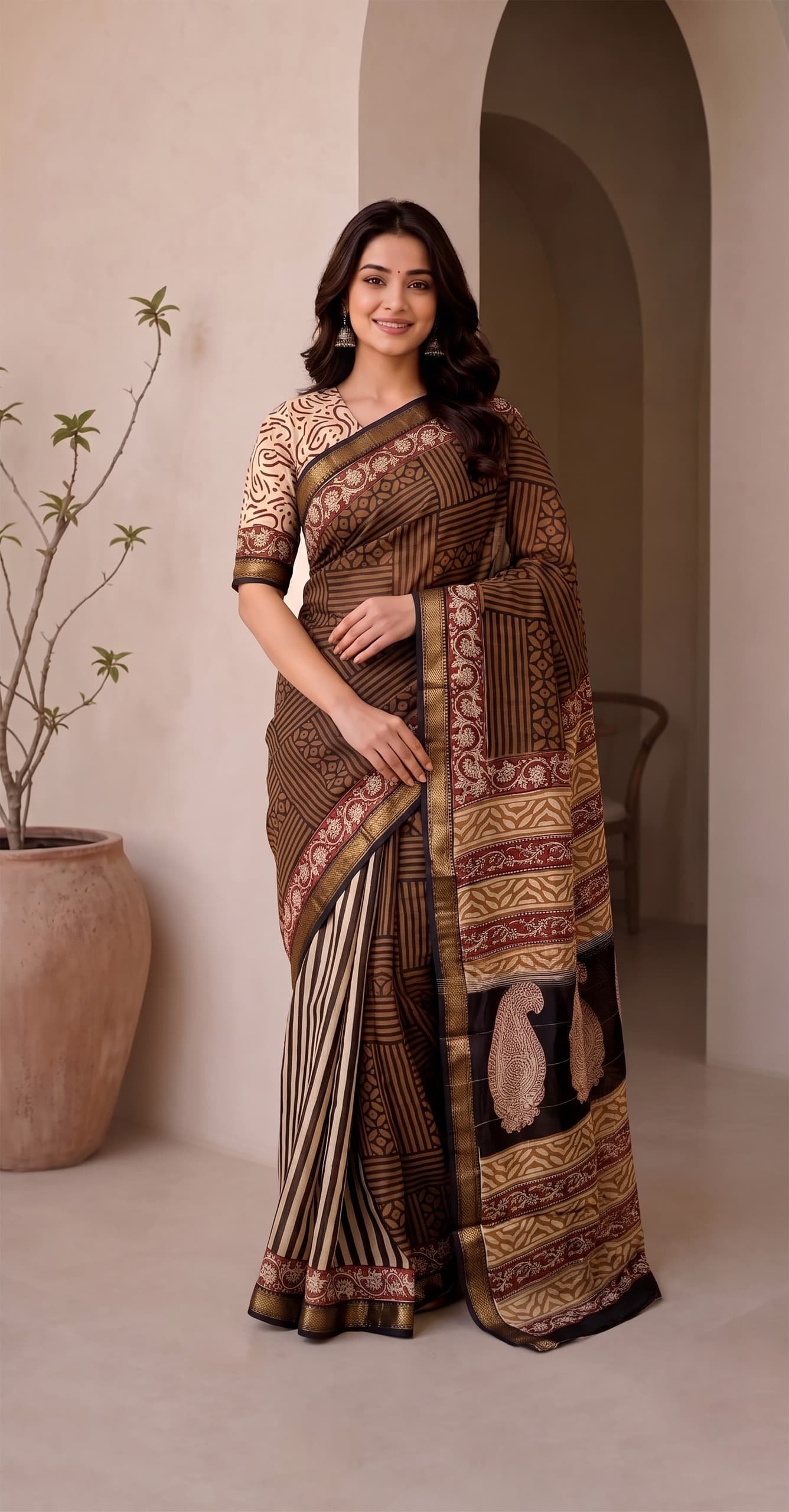 Maheshwari Hand Block Printed Saree
