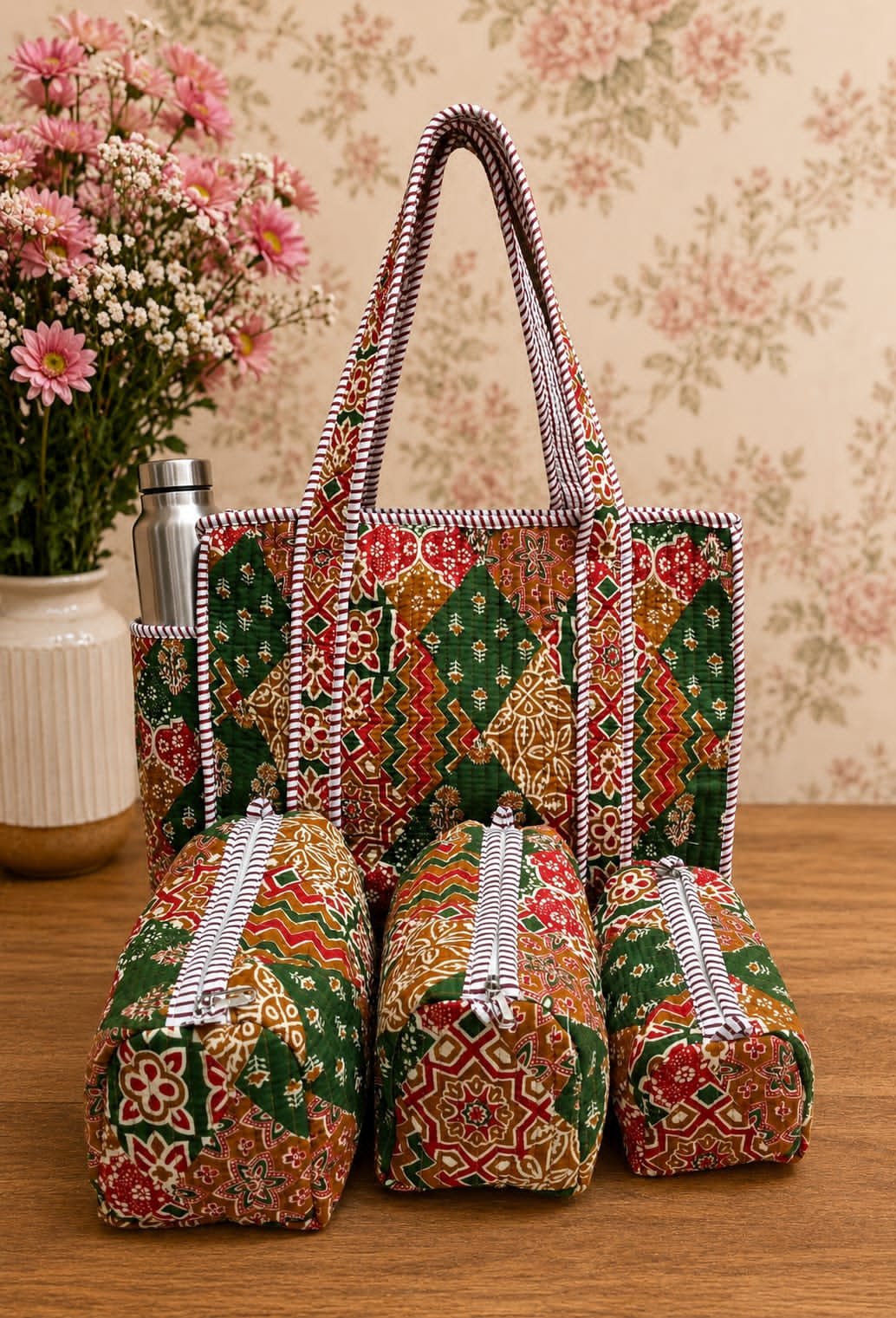 Cotton Printed Quilted Bag Combo
