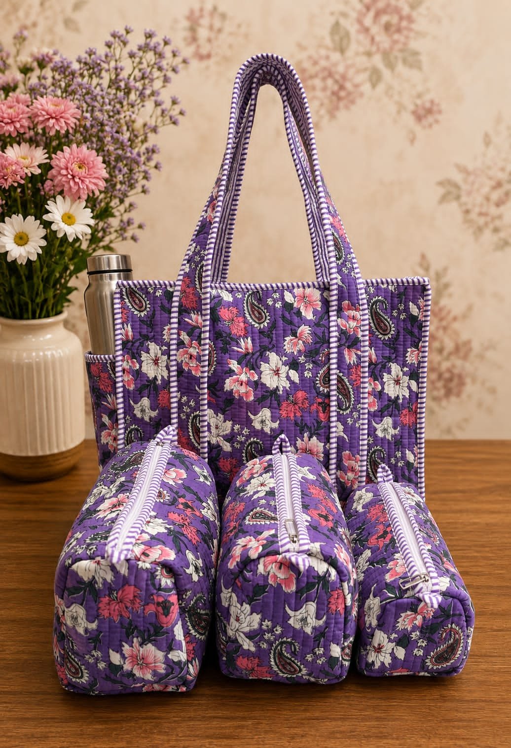 Cotton Printed Quilted Bag Combo