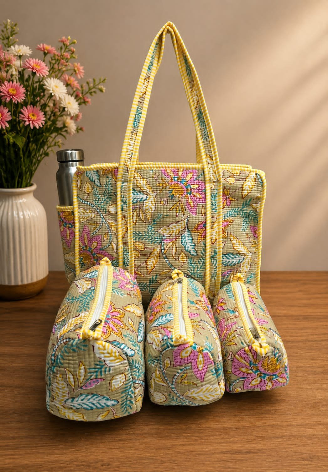 Cotton Printed Quilted Bag Combo