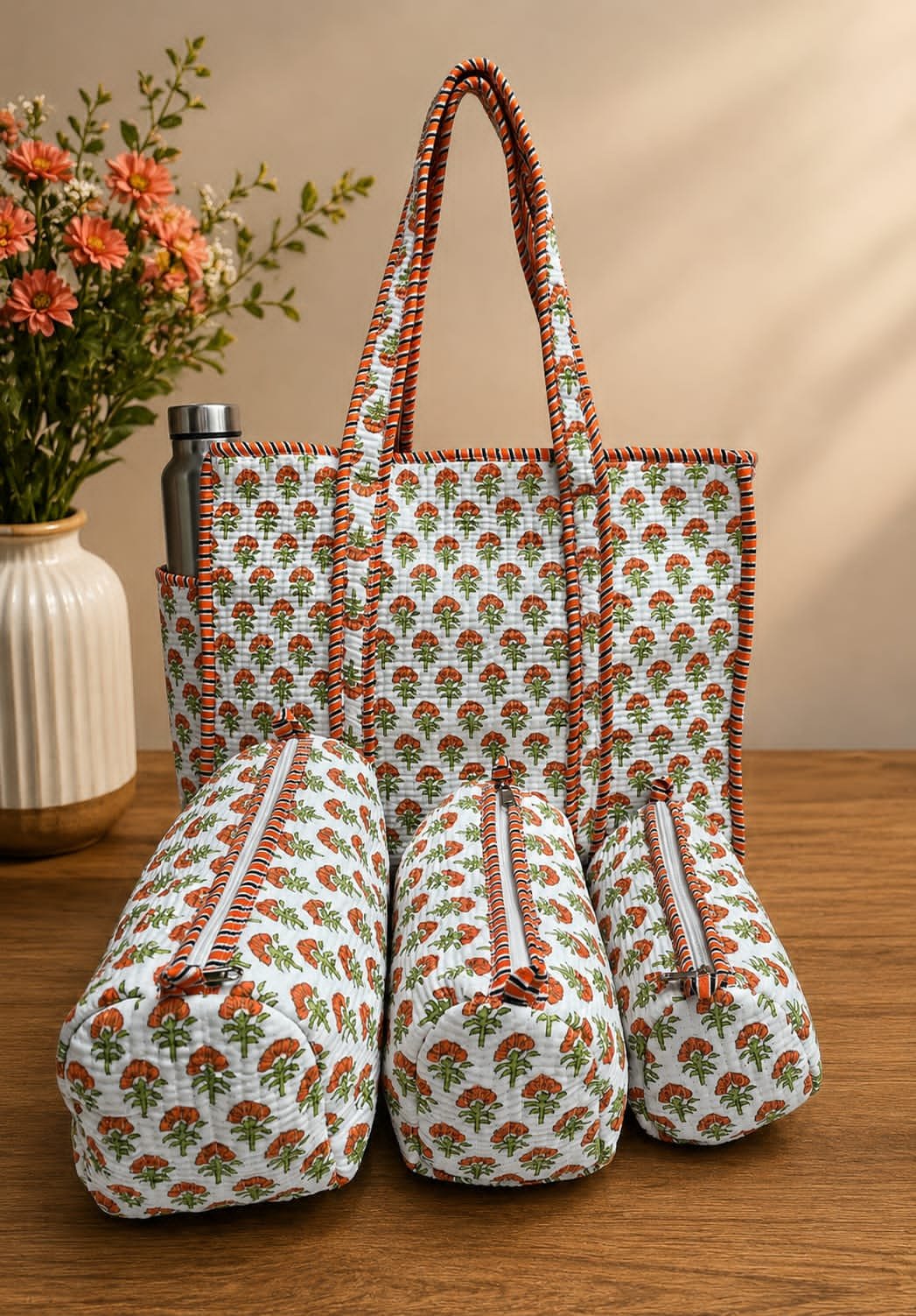 Cotton Printed Quilted Bag Combo