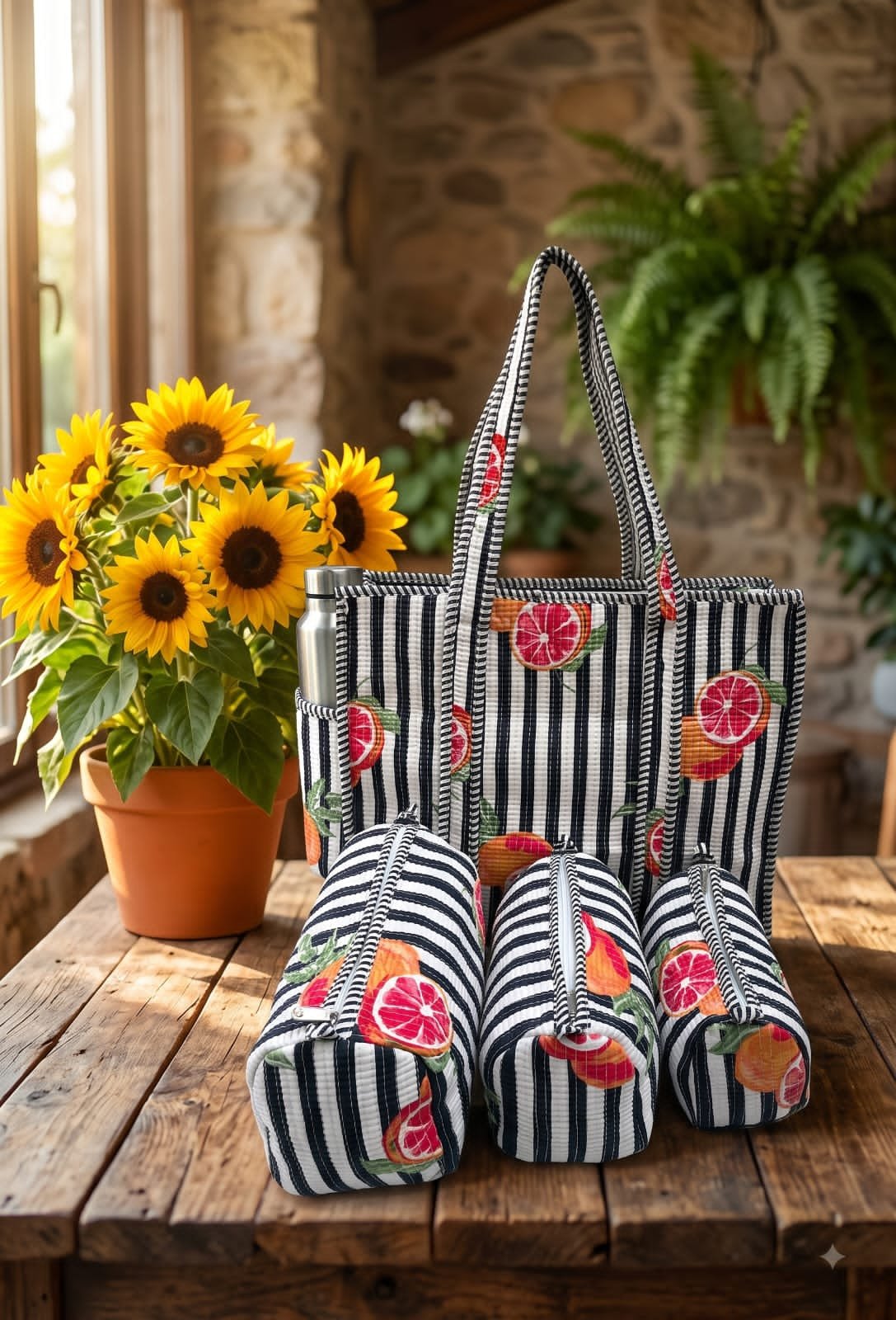 Cotton Printed Quilted Bag Combo