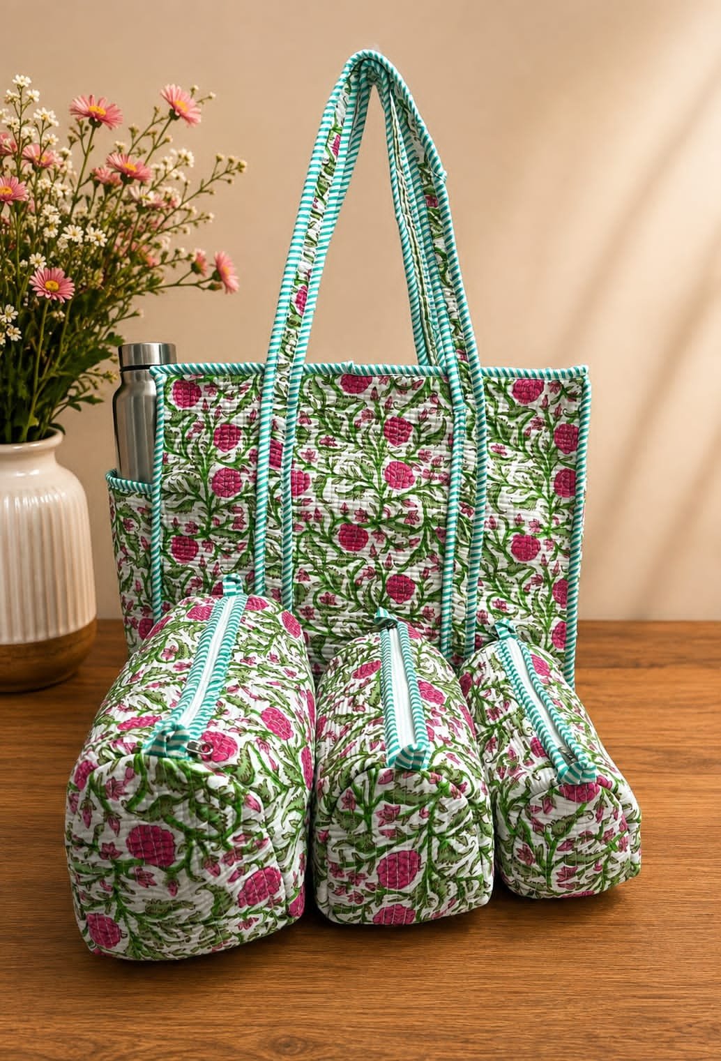 Cotton Printed Quilted Bag Combo