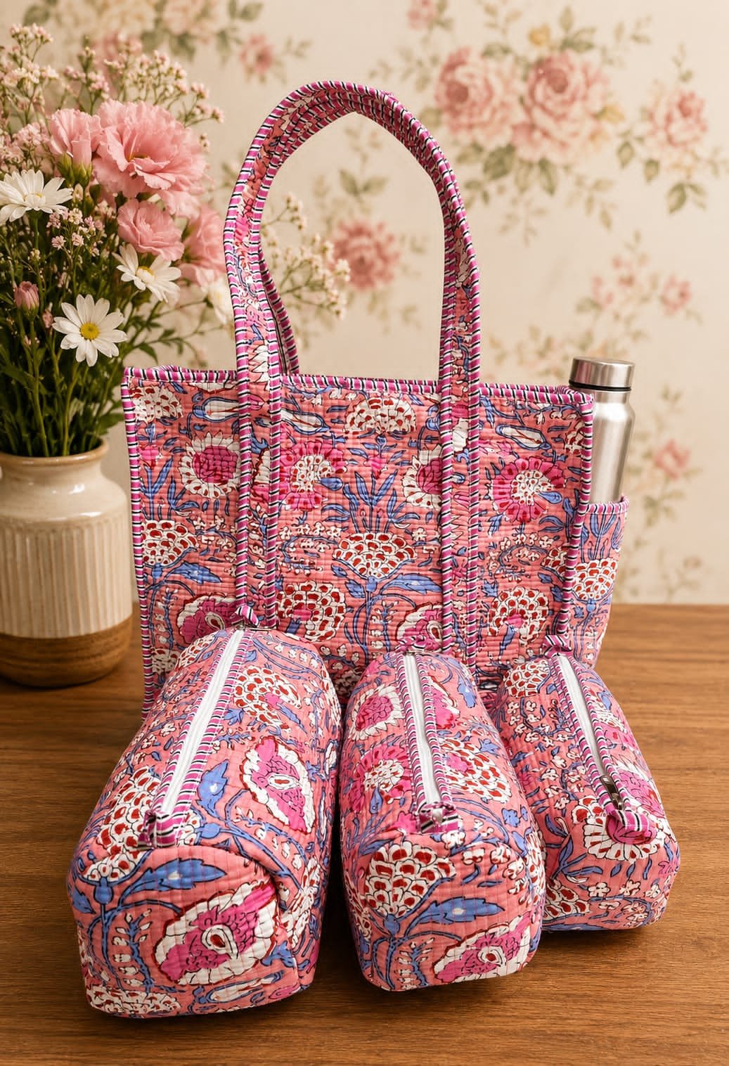 Cotton Printed Quilted Bag Combo