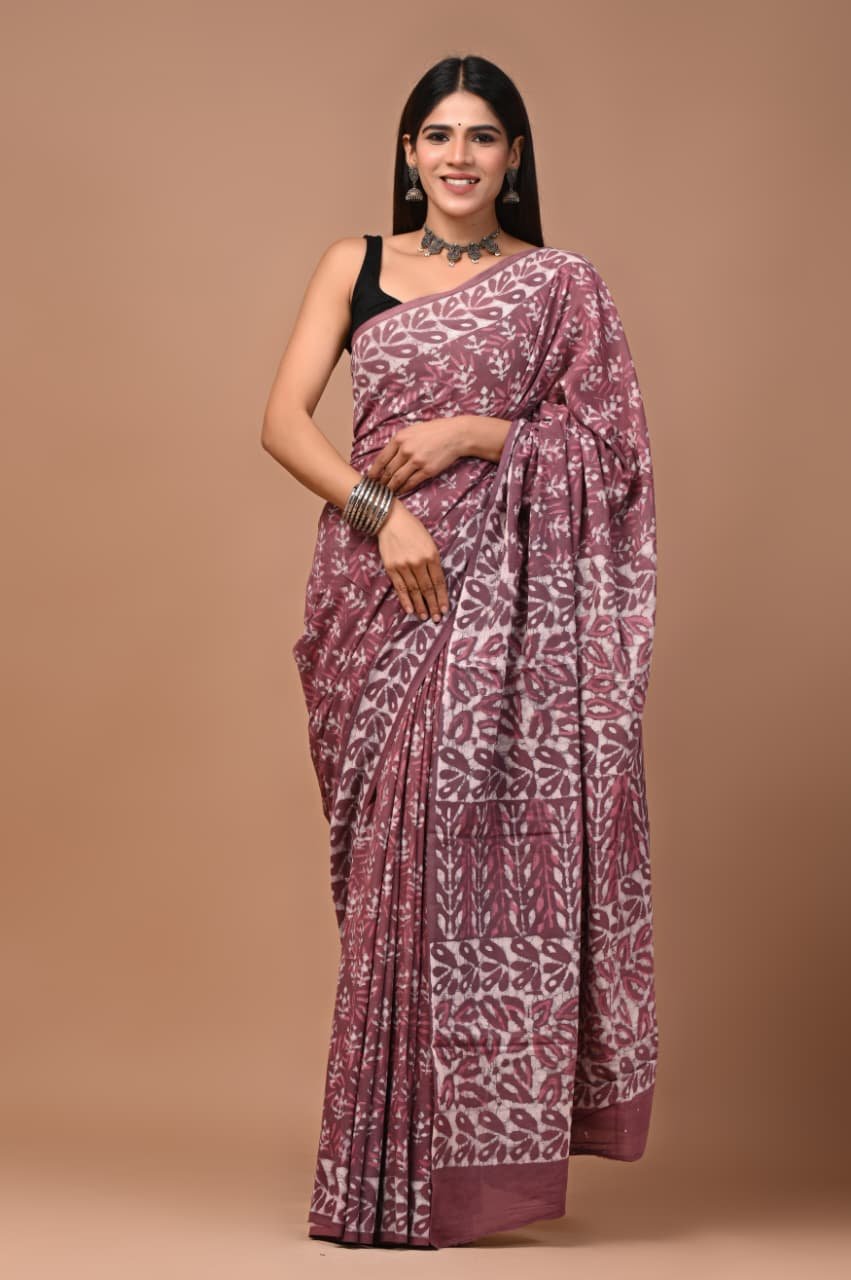 Cotton Hand Block Printed Saree
