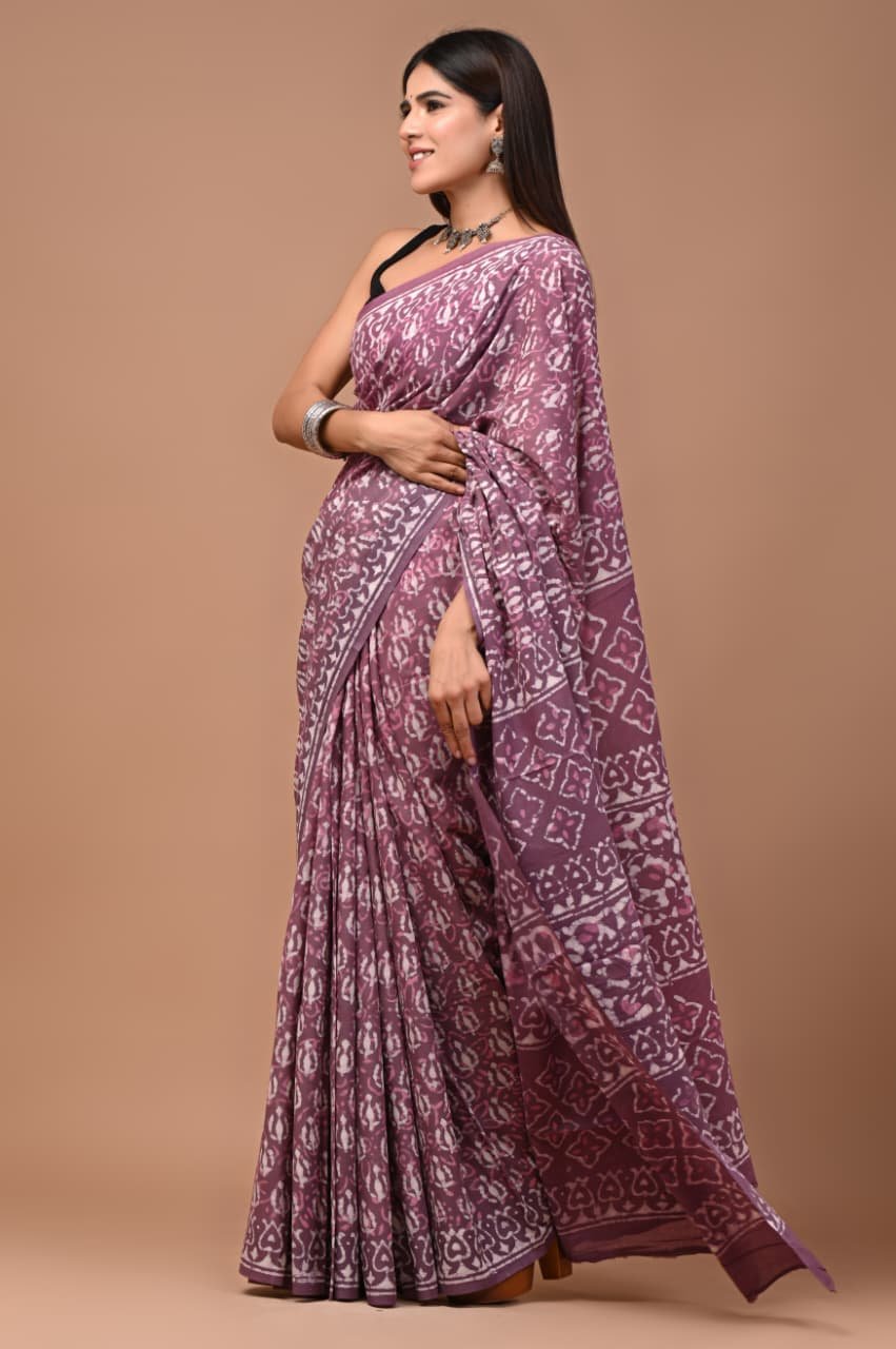 Cotton Hand Block Printed Saree