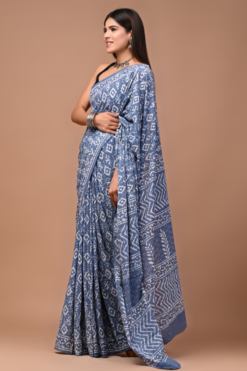 Cotton Hand Block Printed Saree