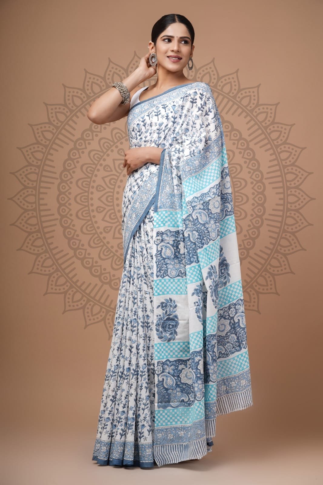 Cotton Hand Block Printed Saree