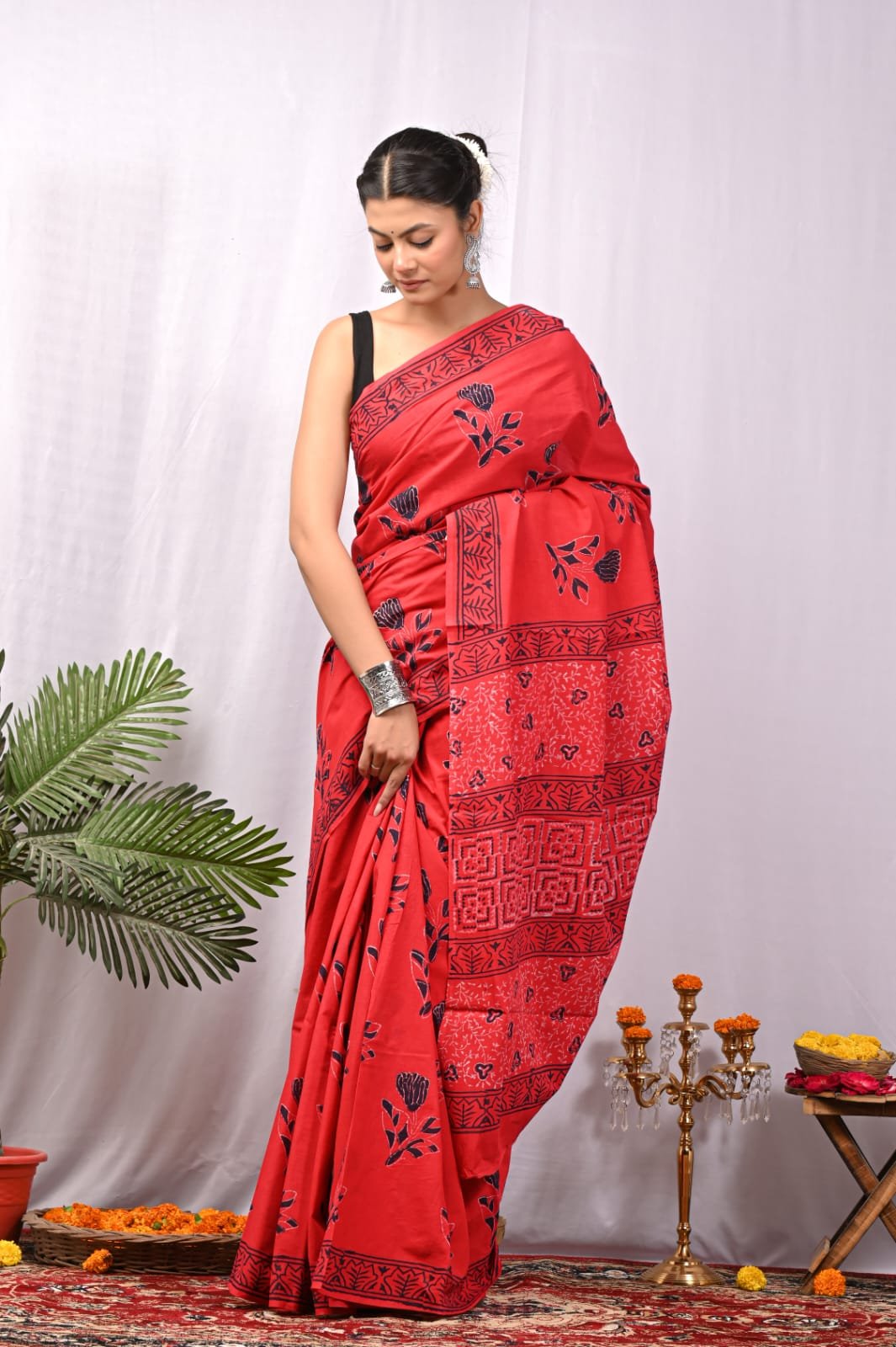 Cotton Hand Block Printed Saree