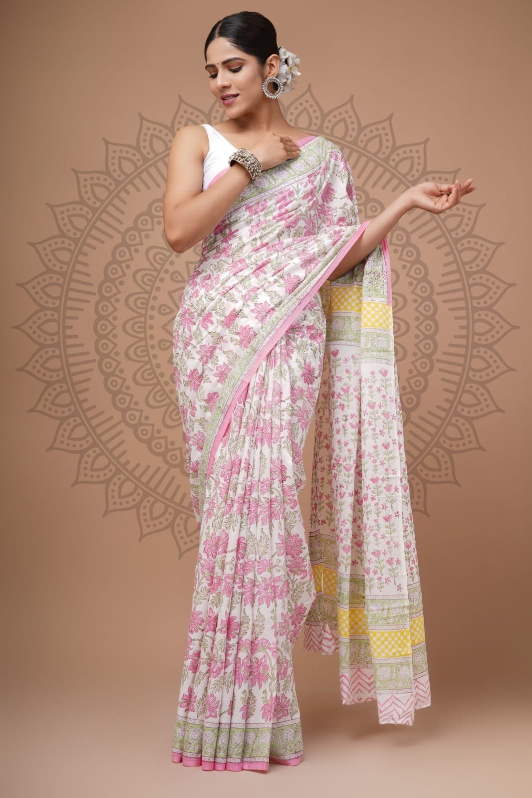 Cotton Hand Block Printed Saree