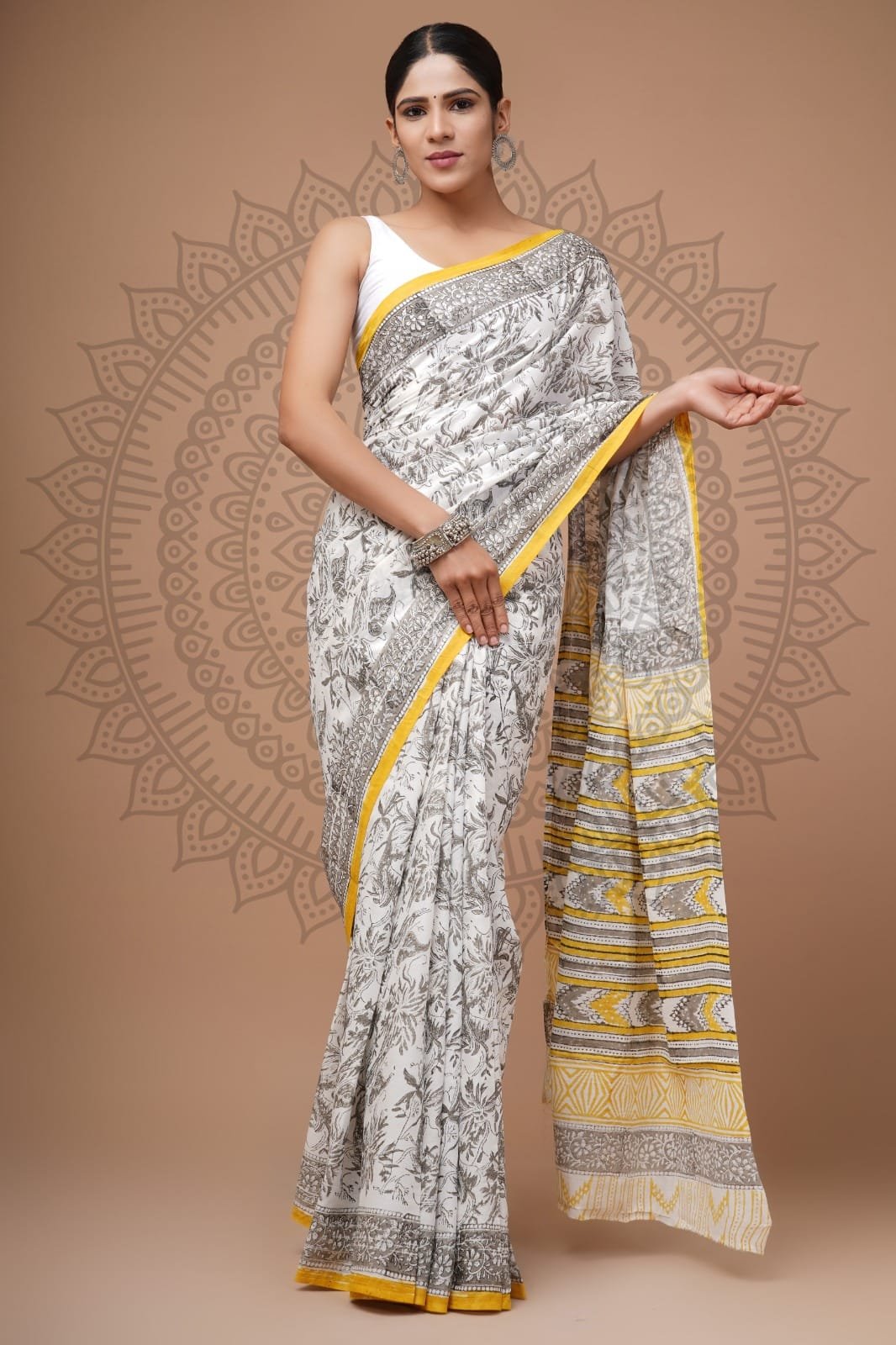 Cotton Hand Block Printed Saree