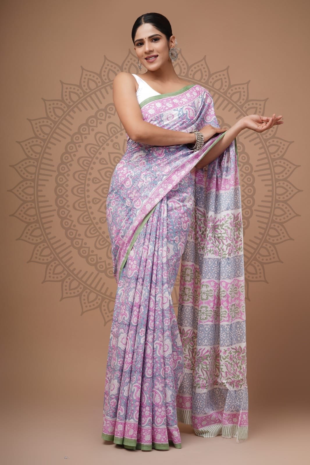 Cotton Hand Block Printed Saree