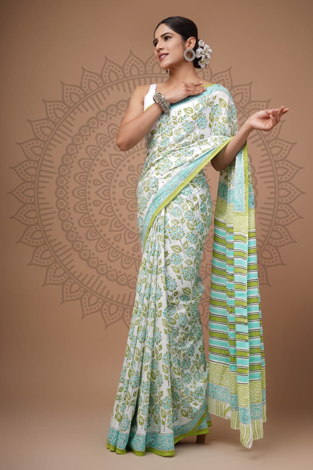 Cotton Hand Block Printed Saree