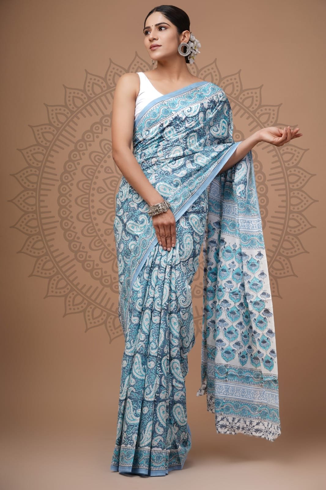 Cotton Hand Block Printed Saree