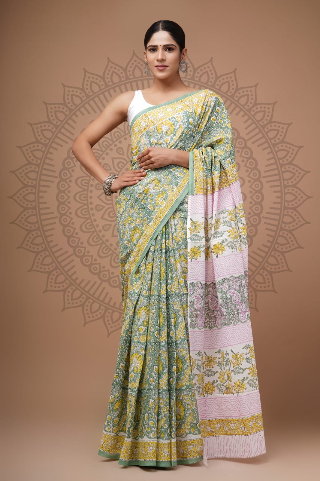 Cotton Hand Block Printed Saree