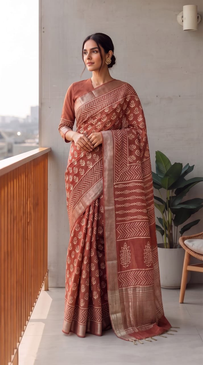 Geecha Border Art Chanderi Saree