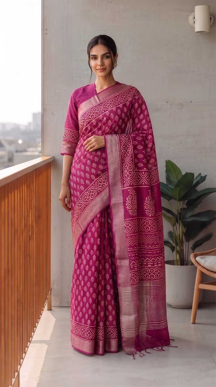 Geecha Border Art Chanderi Saree