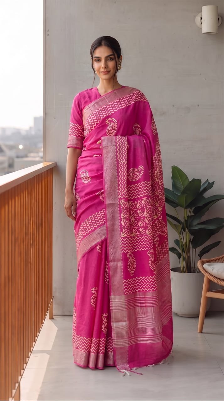 Geecha Border Art Chanderi Saree