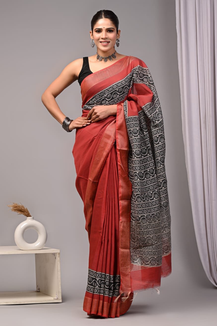 Geecha Border Art Chanderi Saree
