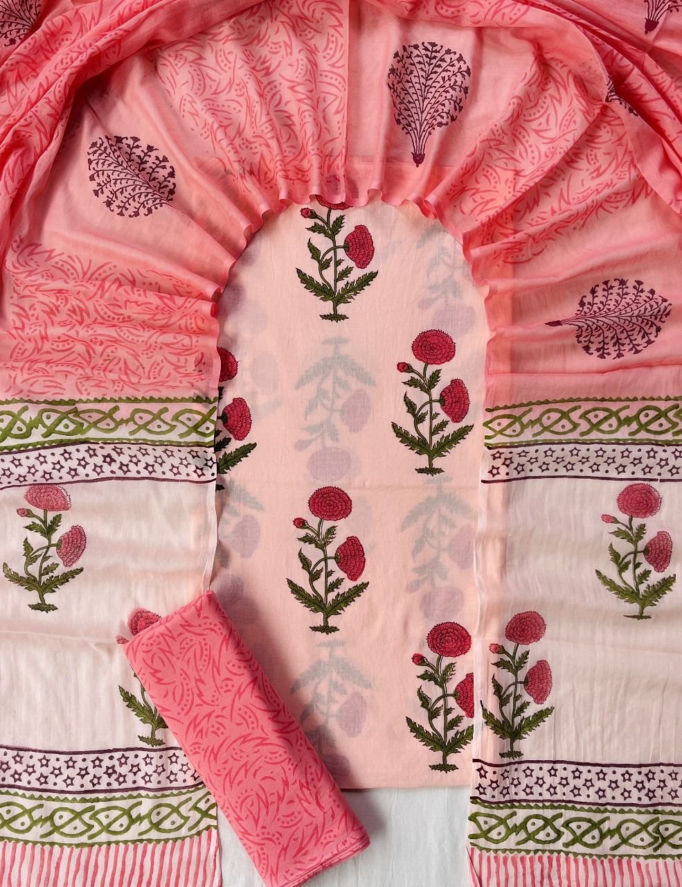 Cotton Dupatta Block Printed Suit