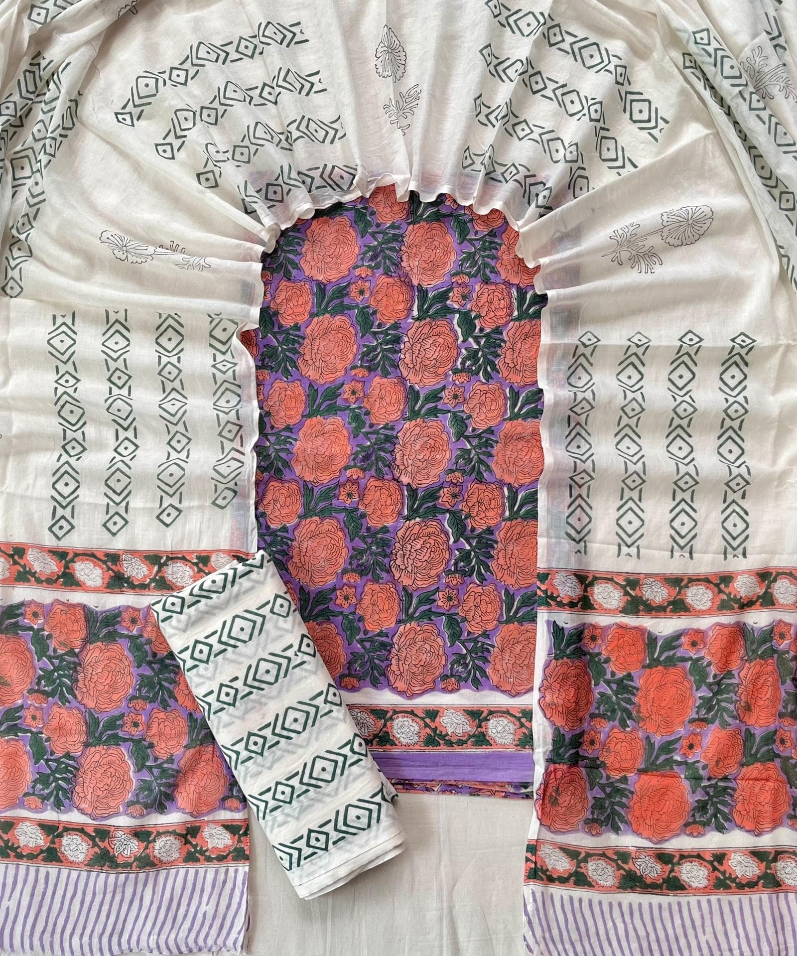 Cotton Dupatta Block Printed Suit