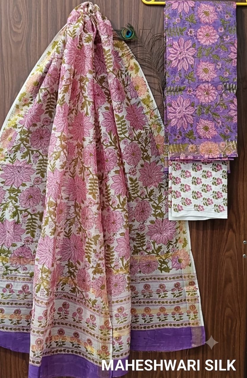 Maheshwari Hand Block Printed Suit