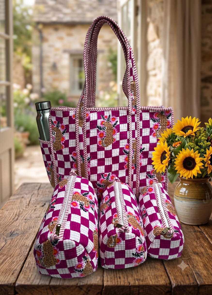 Cotton Printed Quilted Bag Combo