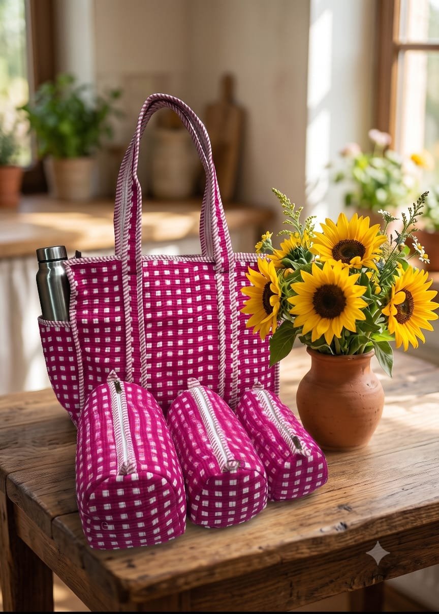 Cotton Printed Quilted Bag Combo