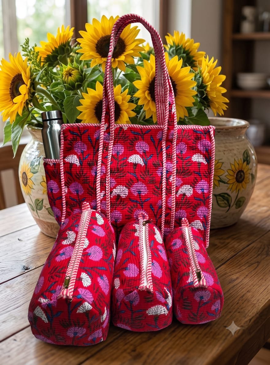 Cotton Printed Quilted Bag Combo