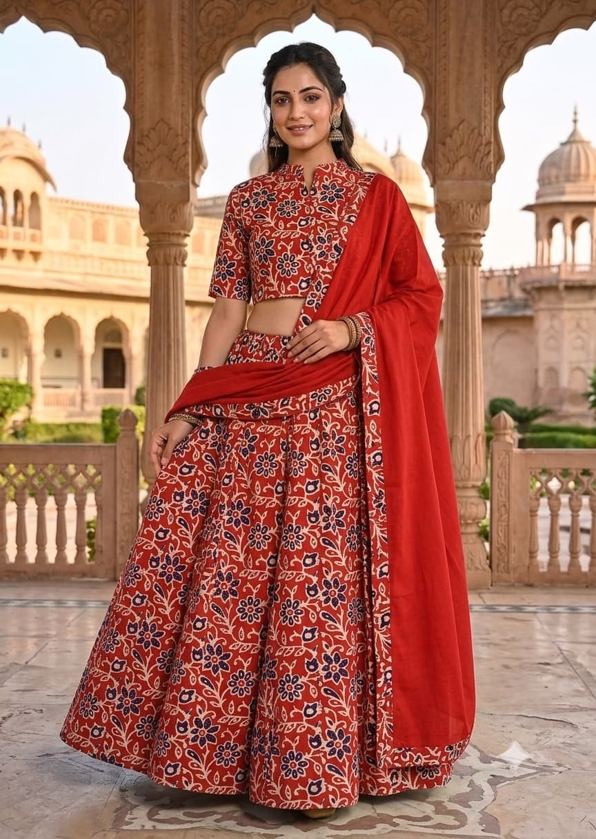 Cotton Printed Lehenga Choli Set