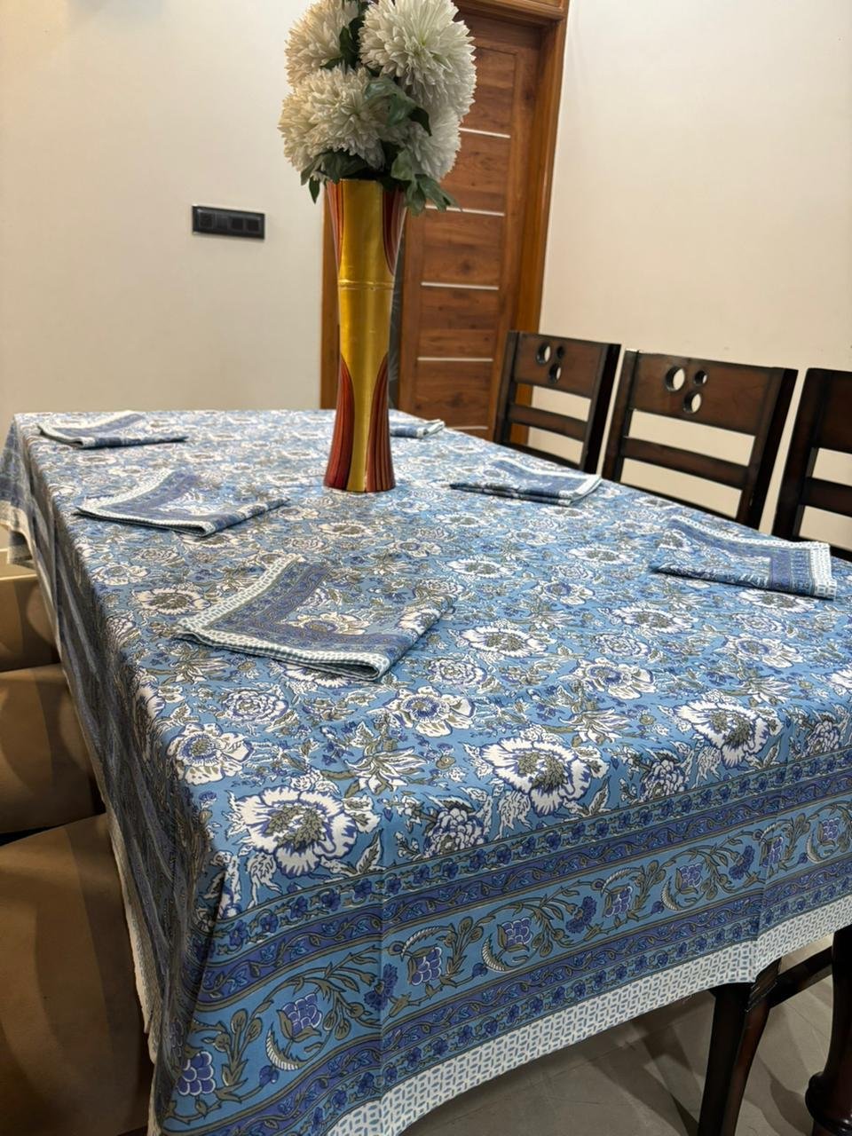 Cotton Printed 6 Seater Table Cover Set