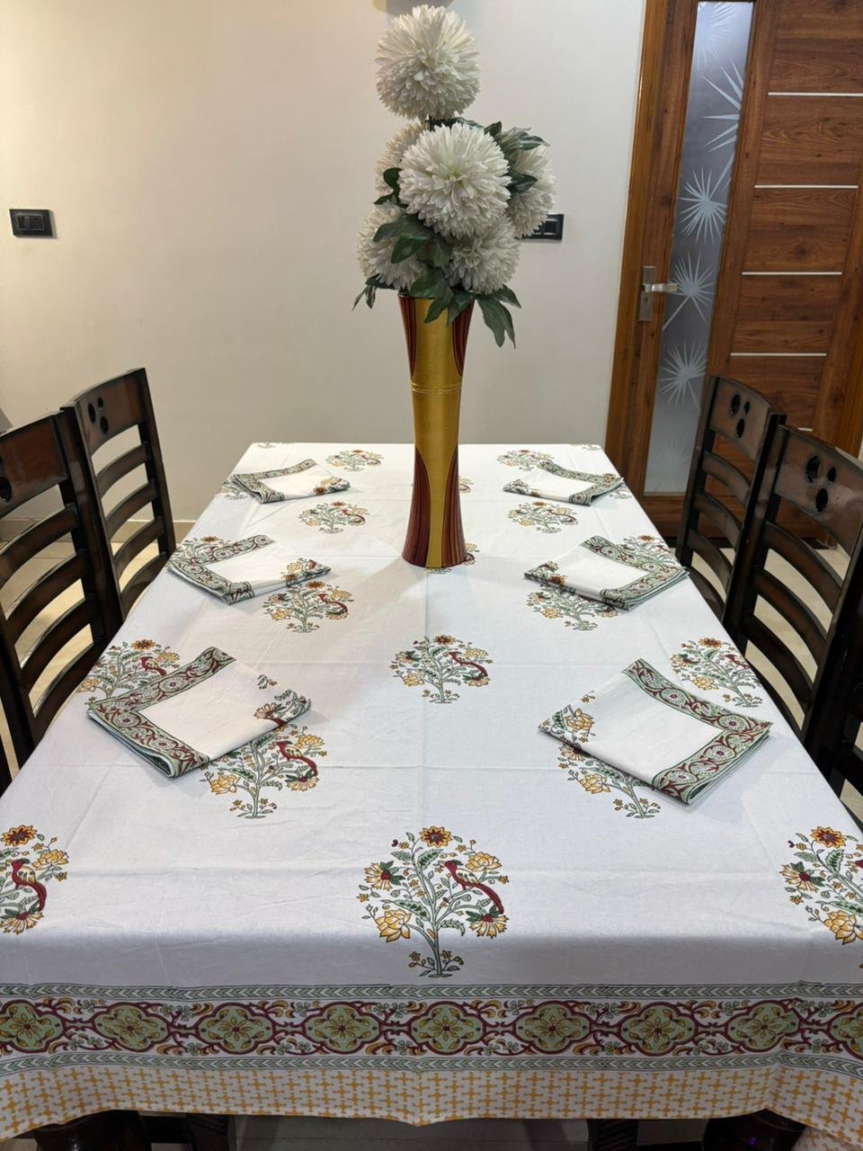 Cotton Printed 6 Seater Table Cover Set