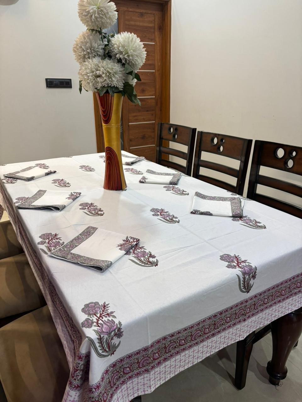 Cotton Printed 6 Seater Table Cover Set