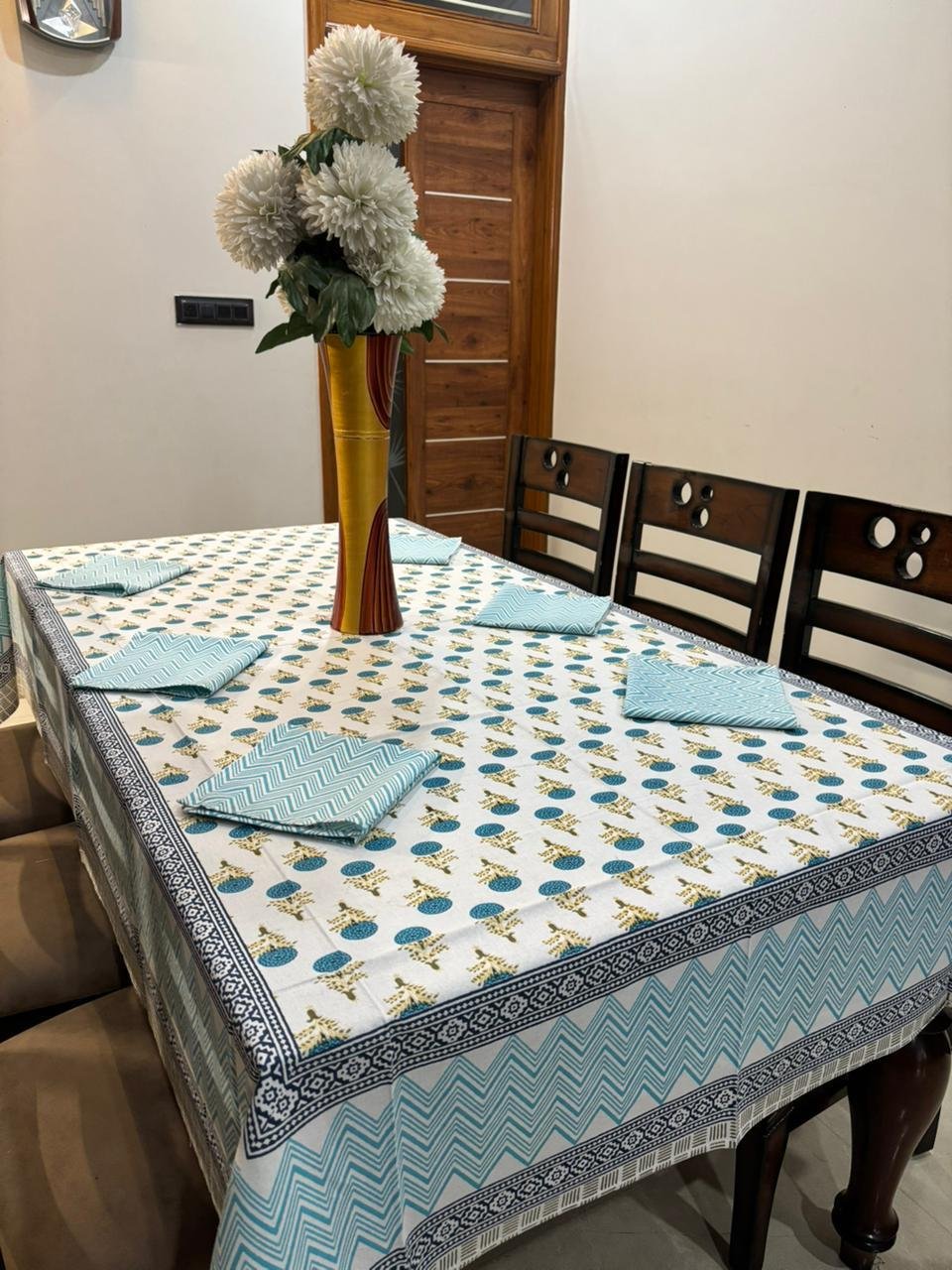Cotton Printed 6 Seater Table Cover Set