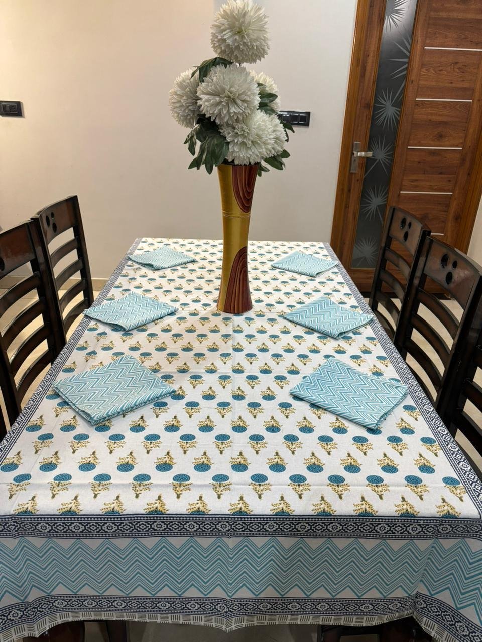 Cotton Printed 6 Seater Table Cover Set