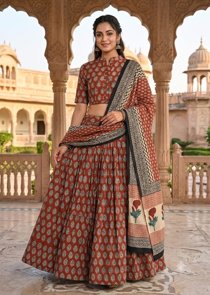 Cotton Printed Lehenga Choli Set