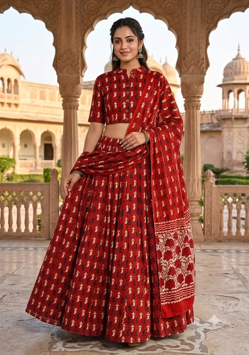 Cotton Printed Lehenga Choli Set