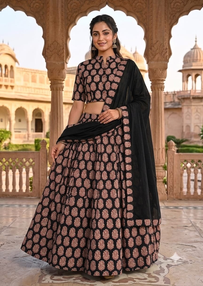 Cotton Printed Lehenga Choli Set