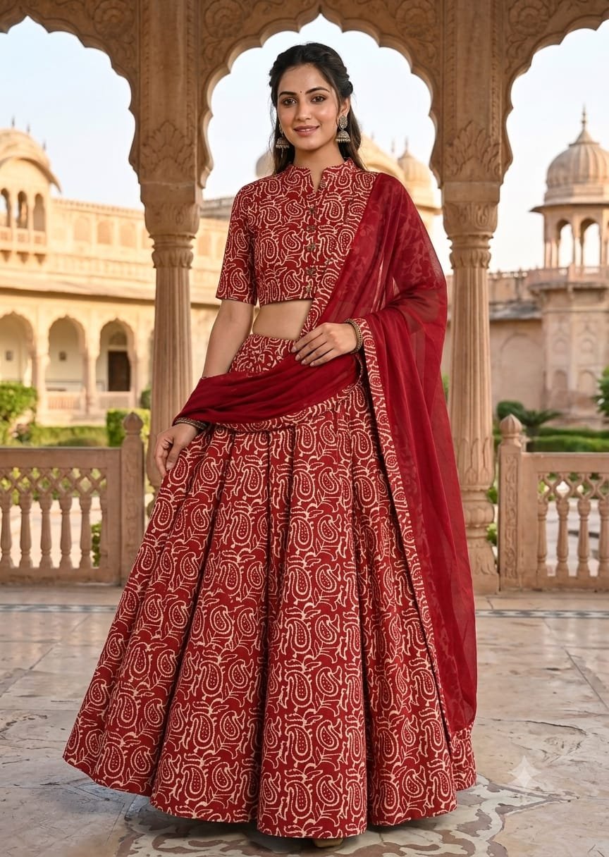 Cotton Printed Lehenga Choli Set