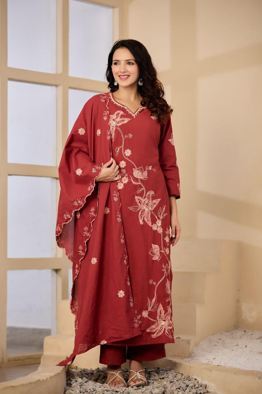 Cotton Embroidered Stitched Suit Set