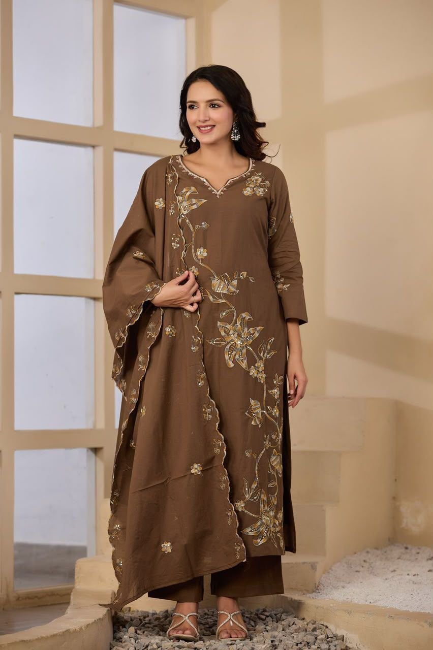 Cotton Embroidered Stitched Suit Set
