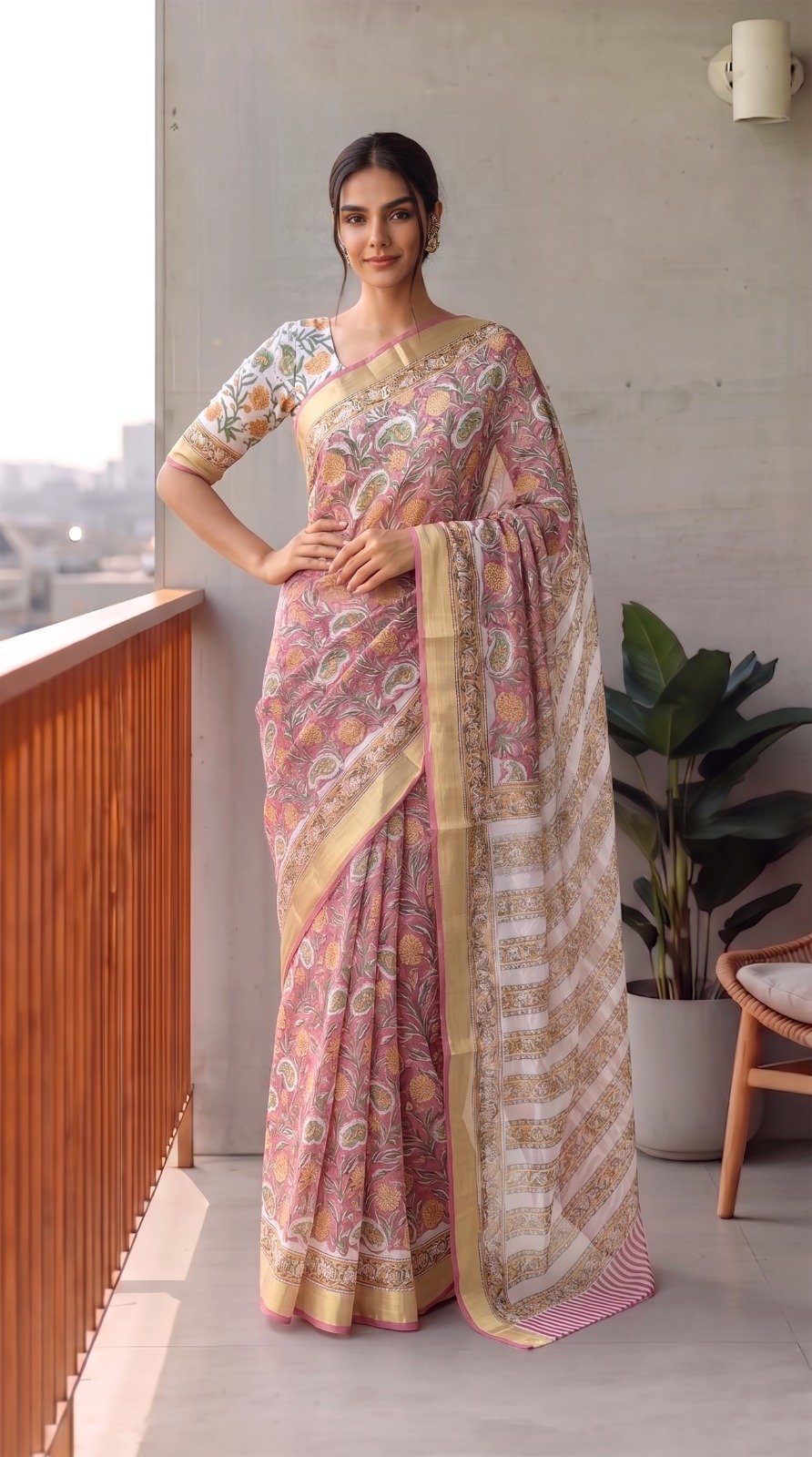 Chiffon Hand Block Printed Saree