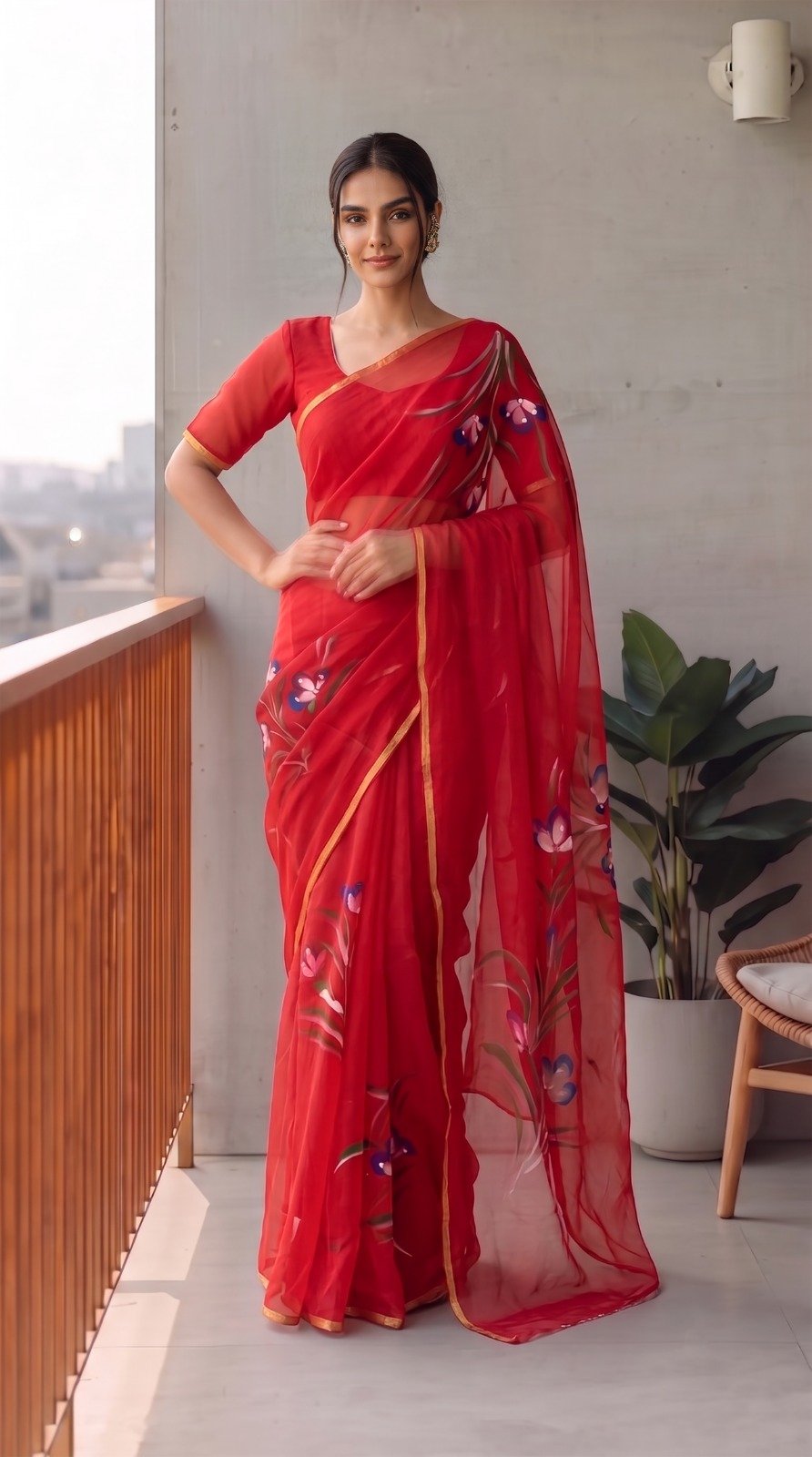 Chiffon Hand Block Printed Saree