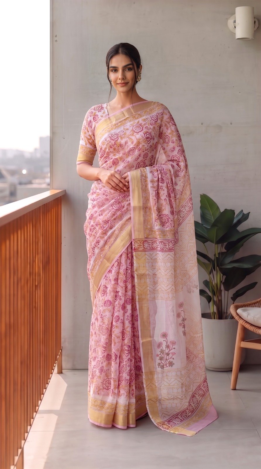 Chiffon Hand Block Printed Saree