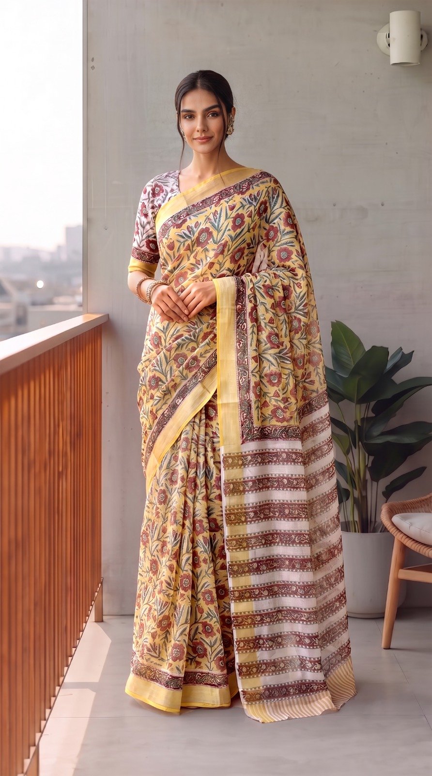 Chiffon Hand Block Printed Saree