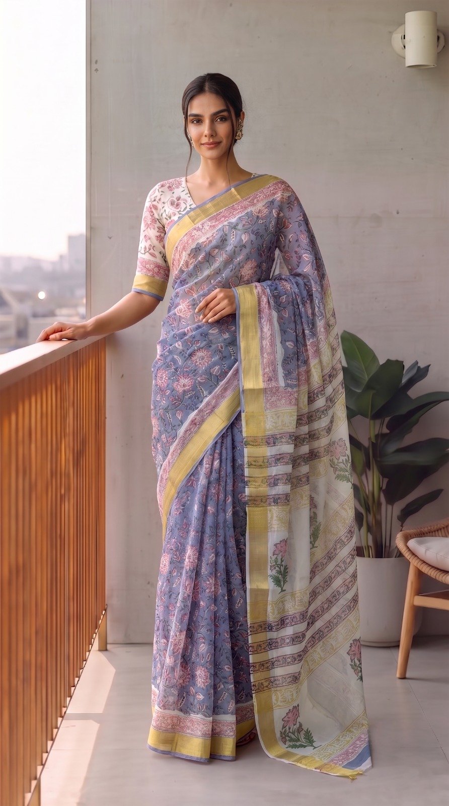Chiffon Hand Block Printed Saree