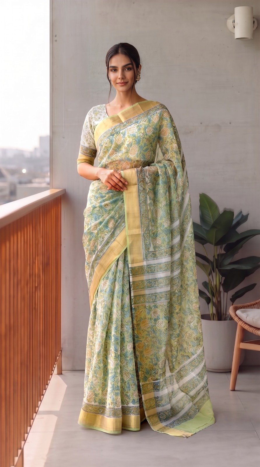 Chiffon Hand Block Printed Saree