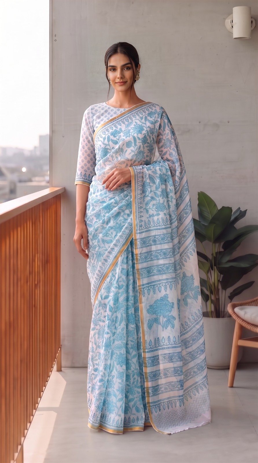 Chiffon Hand Block Printed Saree